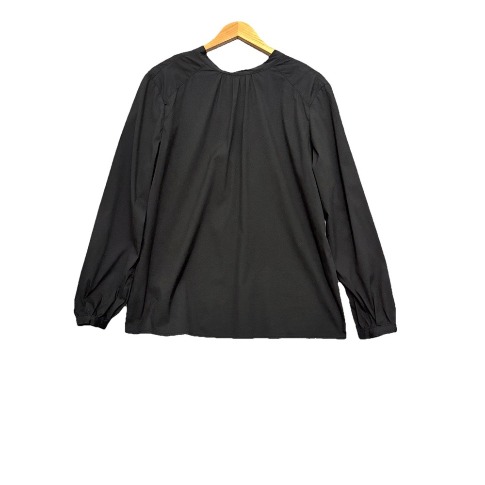 J. McLaughlin Women's Blouse Black Tie Neck Minimalist Career Long Sleeve Top XL